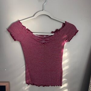 Urban Outfitters Red Striped Ruffle Blouse